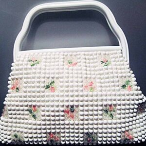 White Beaded Purse with Beaded Flower Squares