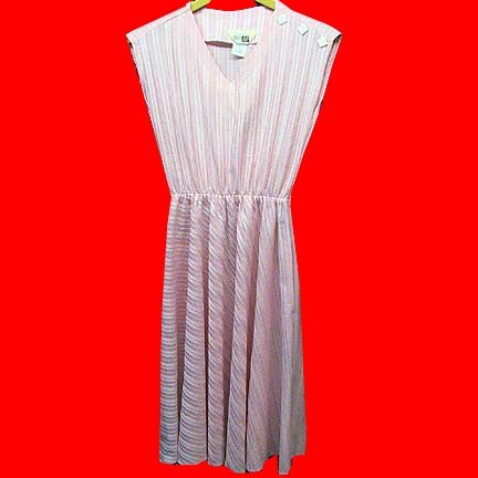 Sears White with Peach or Orange texture bars horizontal on top and on bias on skirt sleeveless dress
