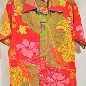 Pomare Tahiti Neon Orange with Mod Flowers Hawaiian Shirt