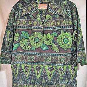 Waltah Clarkes with Bands and Flowers Barkcloth Hawaiian Shirt