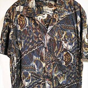 Tropicana White with fully covered deep Blue and Green Diamond and Circle Batik Aloha Shirt