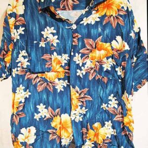 Penneys Blue Streak with Orange and Yellow Flowers with Brown Leaves Hawaiian Shirt