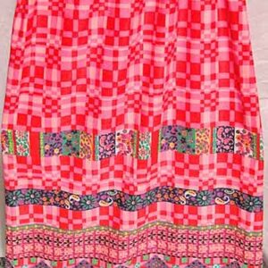 Red and Pink Squares with Flower Panels 1970s Maxi Skirt