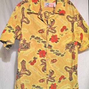 Shoreline Hawaii Yellow with Tiki Leis Islands Pineapples Fantastic Hawaiian Shirt