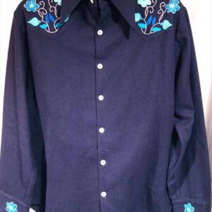 Blue Wool Flower Embroidered Western Shirt Jacket