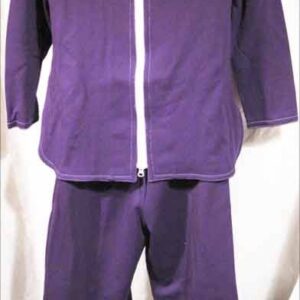 Spiegel 1970s Purple with White Stitching Flared Pants Suit with Butterfly Collar