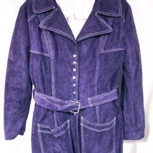 1970s Purple Suede with White Stitching 3/4 Mexican Coat with Belt