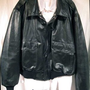 Classic Black Leather Motorcycle Jacket with 2 Large Waist Pockets