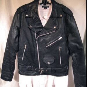 Fantastic Classic Black Leather Motorcycle Jacket with Zipper Cuffs