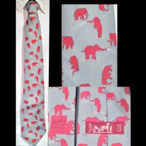 Hermes Ruby Color Elephants at Play Silk Tie