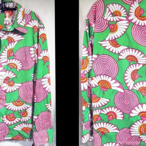 Simba Bright Green with Daisy Fans and Optical Circles Long Sleeve Disco Shirt