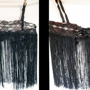 Exotique 1950/60s Black Lace Top with Fringe and Roses