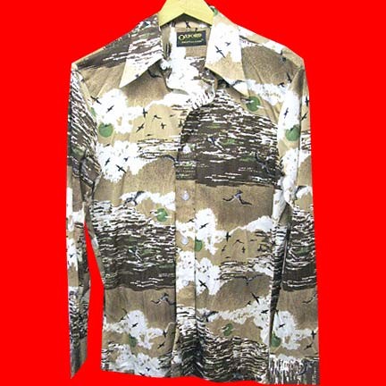 Oxford Shirtmakers Brown and Tan seaside scenic with seagulls long sleeve disco shirt