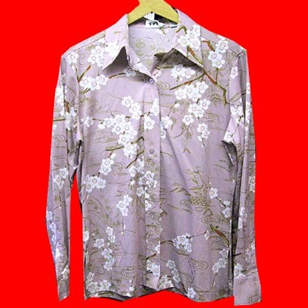 Lady Manhattan White flowering tree over pond long sleeve blouse