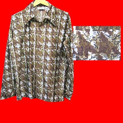 Go Young Triangular Brown shapes with White background and various slash marks long sleeve disco shirt