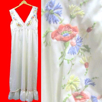 Gilead White with colorful floral embroidered halter chests with Orange trim nightgown or dress