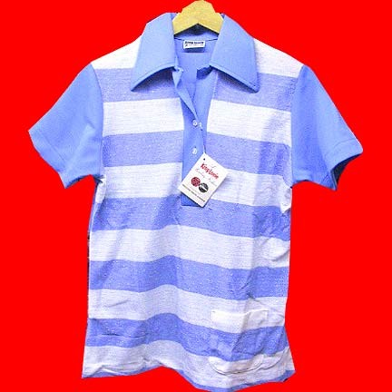 King Louie light Blue with Blue and White horizontal stripes and raised White texture women's bowling shirt