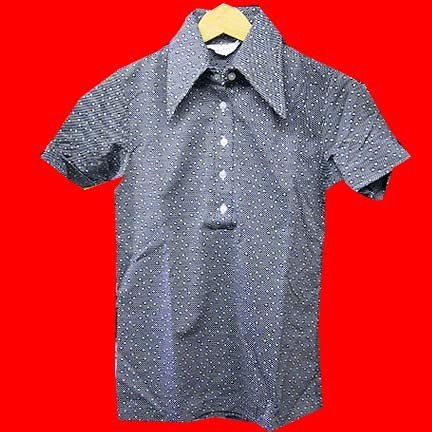 Miss Holly Black and Gray stripes at an angle with overlaid pattern fuzzy edge dots short sleeve 1/4 button blouse