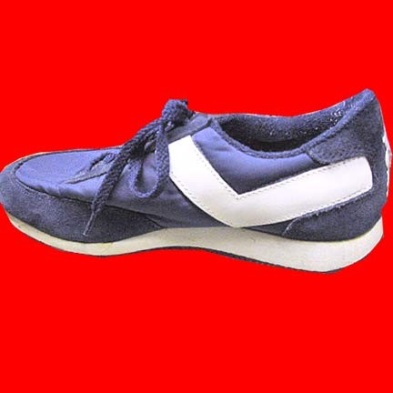 Pony Blue nylon with darker Blue suede to wrap and White leather "V" heel wrap sneakers