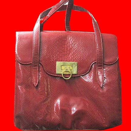 Palizzio Red Snakeskin look vinyl 2 section purse with Gold fold over front closure purse