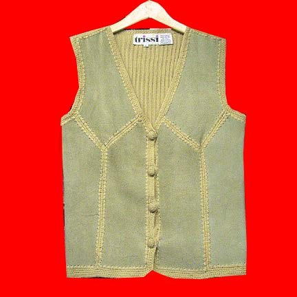 Trissi Sand acrylic knit with Tan suede front piece 70's vest