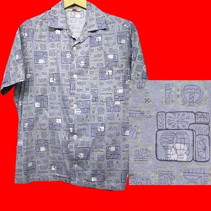 Laguna Silver with Gold edge blocks with pictures of vases pots etc.. Hawaiian style shirt