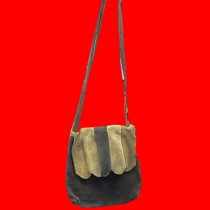 Brown suede with shingles of various Brown tones as flap hippy bag purse