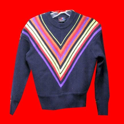 White Stag Blue with multi color "v" stripes sweater