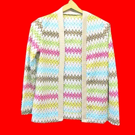 Open weave zig zag in various colors open front with creme edge long sleeve jacket blouse