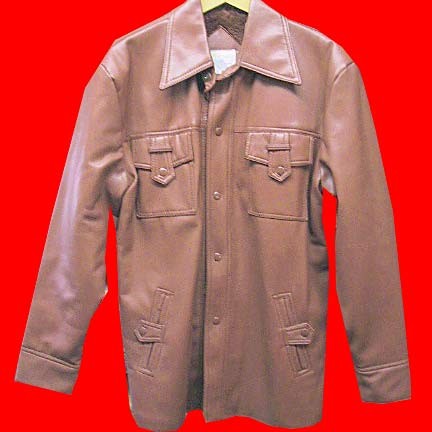 Dino Disardi Rust vinyl lined snap jacket with large tab at top snap chest pockets and on slant hip pockets